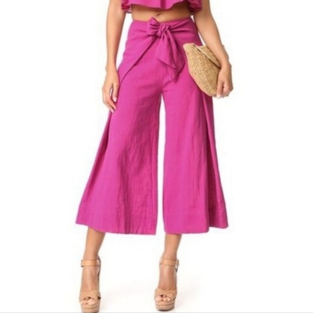 Free People palazzo wide leg cropped pants tropic babe belted pink 6 medium